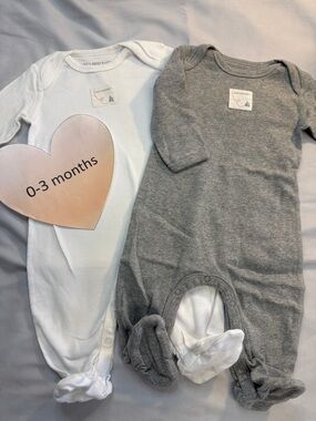 Burt's Bees Baby - Pair of Gray and White Onesie Footies-One Piece Sleepers